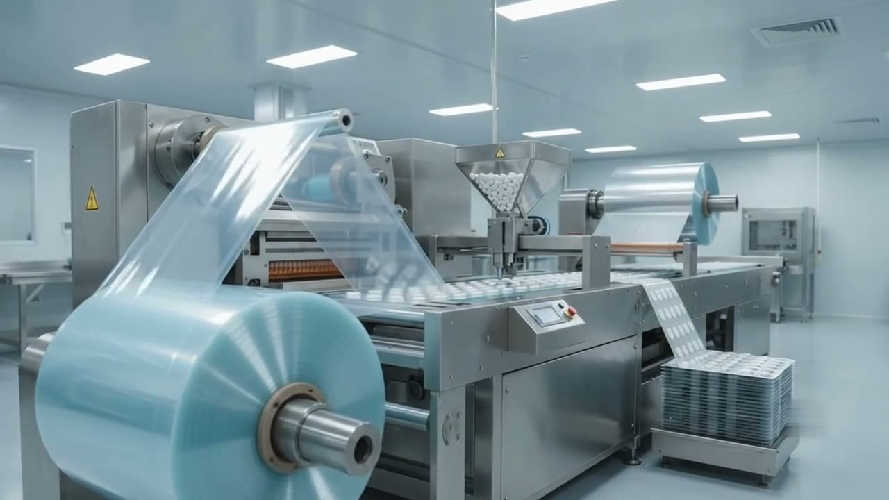 PVC film feeding a blister packing line
